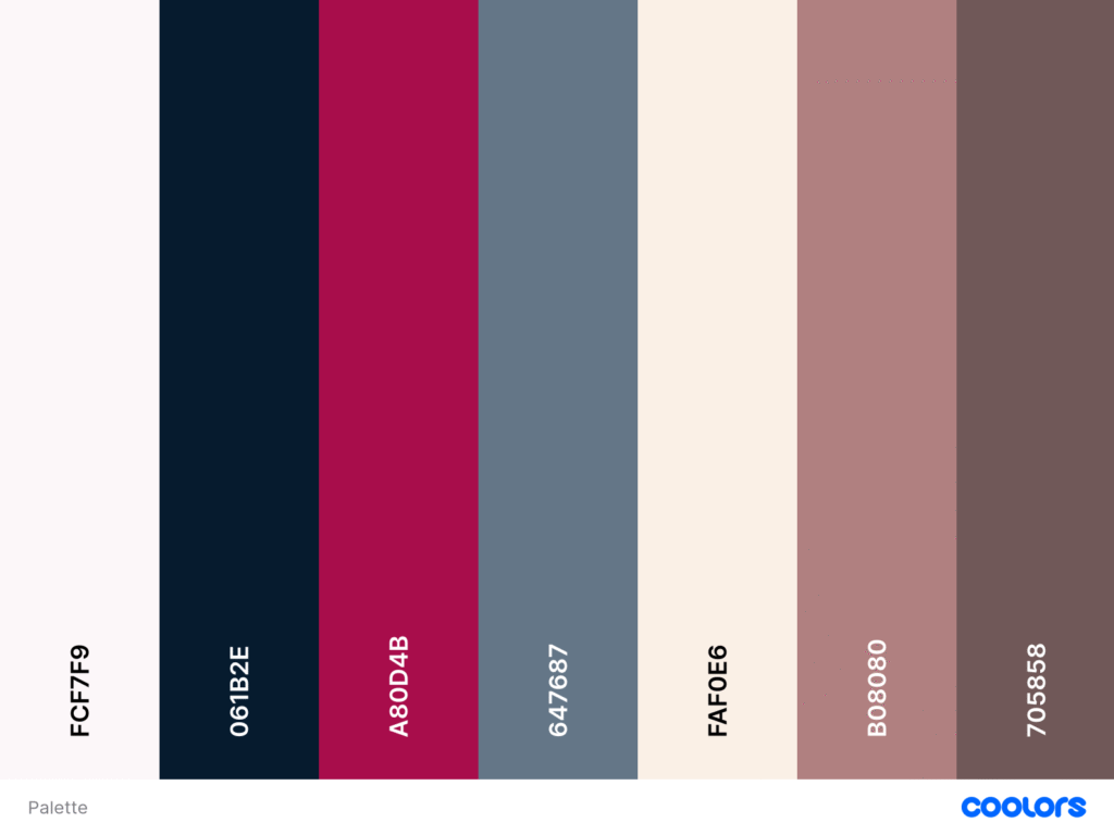 Palette esportata dal sito Coolors.